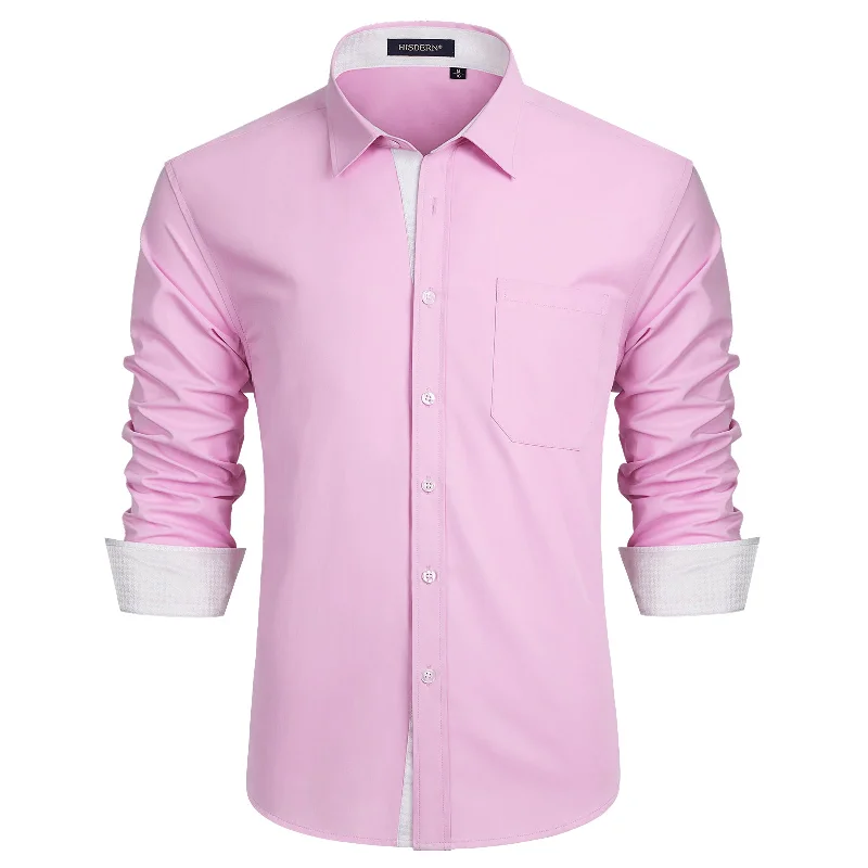 Men's Patchwork Dress Shirt with Pocket - 06-PINK Tough Men's Military