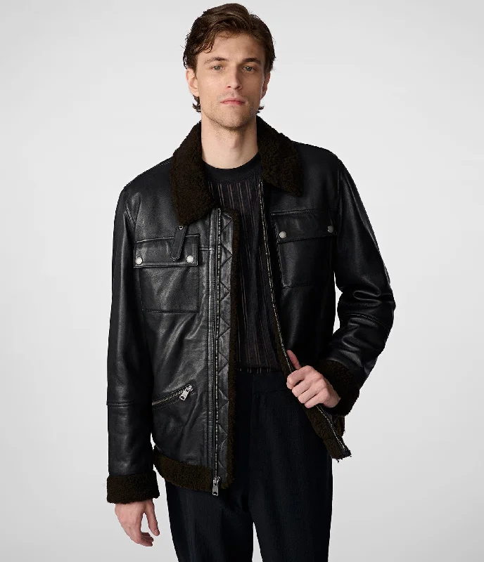 Joe Leather Moto With Sherpa Collar Dapper Men's Bow