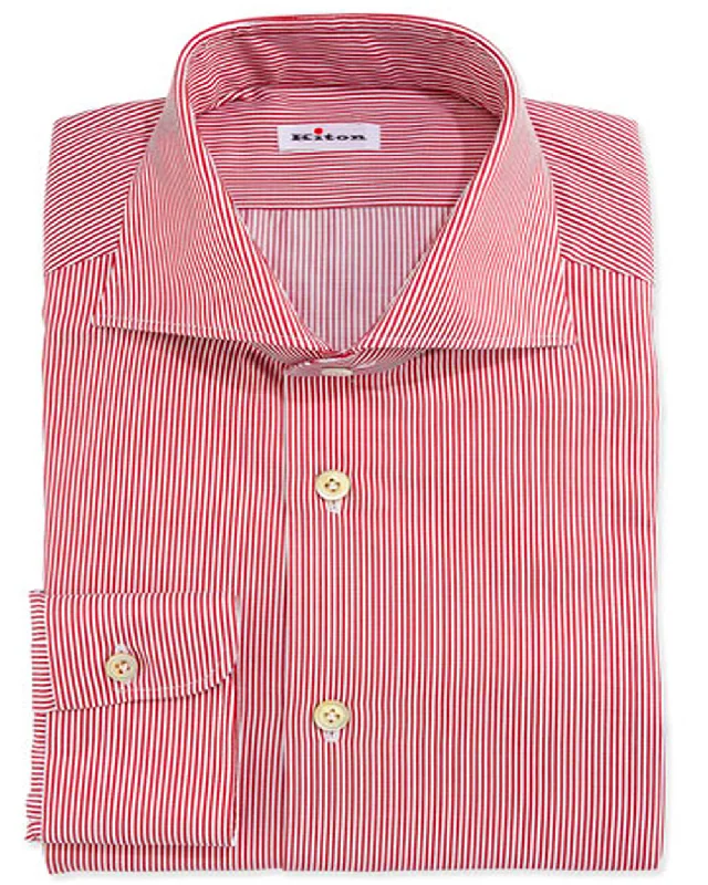 Red and White Mini Stripe Sportshirt Refined Men's Hand