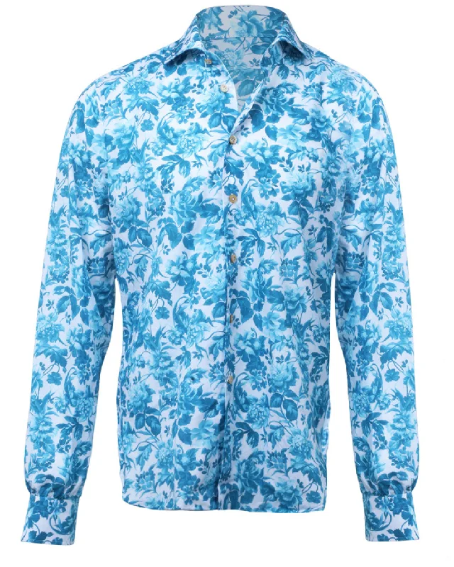 Turquoise Floral Print Sportshirt Cool Men's Skate