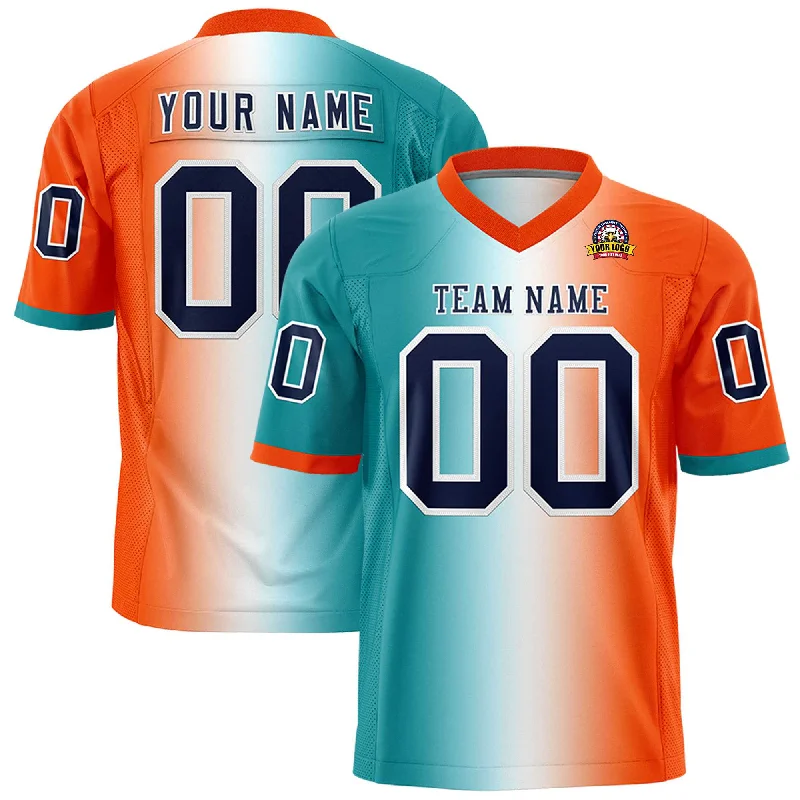 Custom Aqua White-Orange Personalized Gradient Fashion Authentic Football Jersey Business