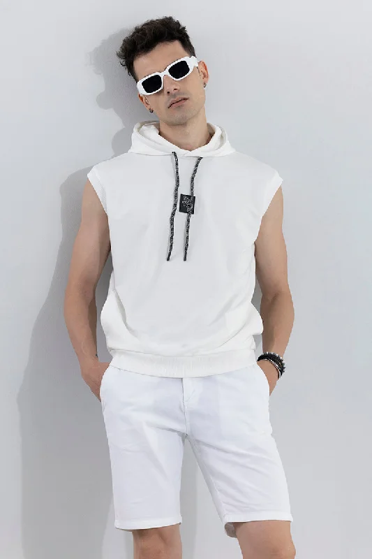 Logotype White Sleeveless Hoodie Sharp Men's Italian