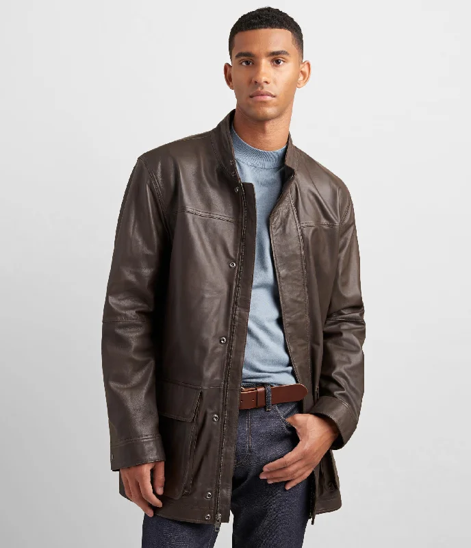 Genuine Leather Car Coat Refined Men's Classic 