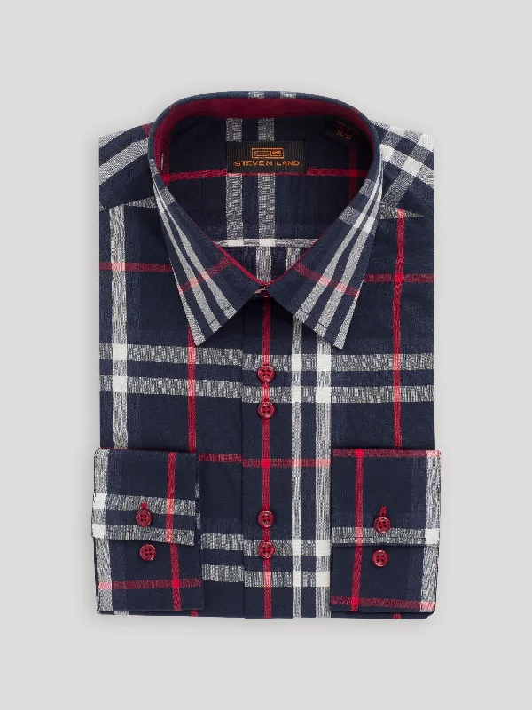 The Tartan III Dress Shirt | Regular Barrel Cuff & Classic Collar | Navy Tough Men's Tactical