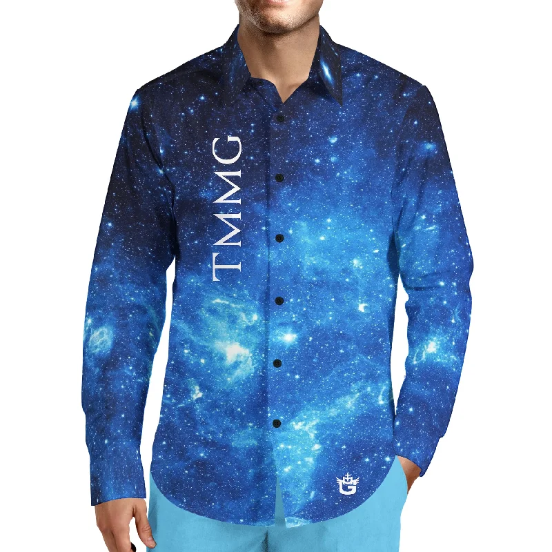 TMMG LUXURY BLUE GALAXY DRESS SHIRT Trendy Men's Scandinavian