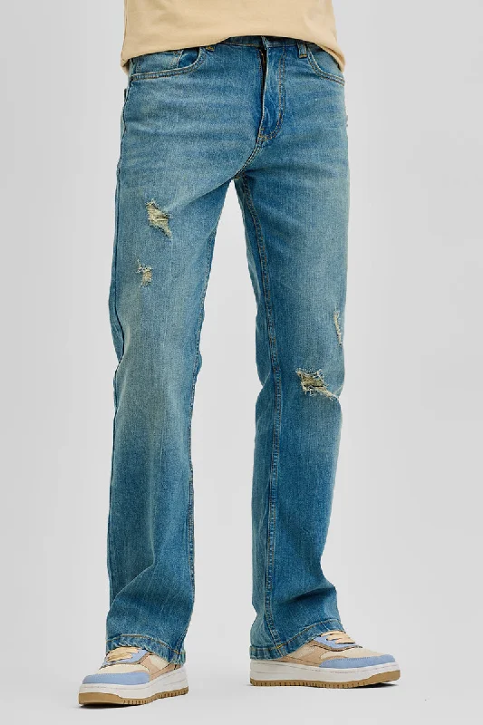 Blue Distressed Bootcut Jeans Bold Men's Statement