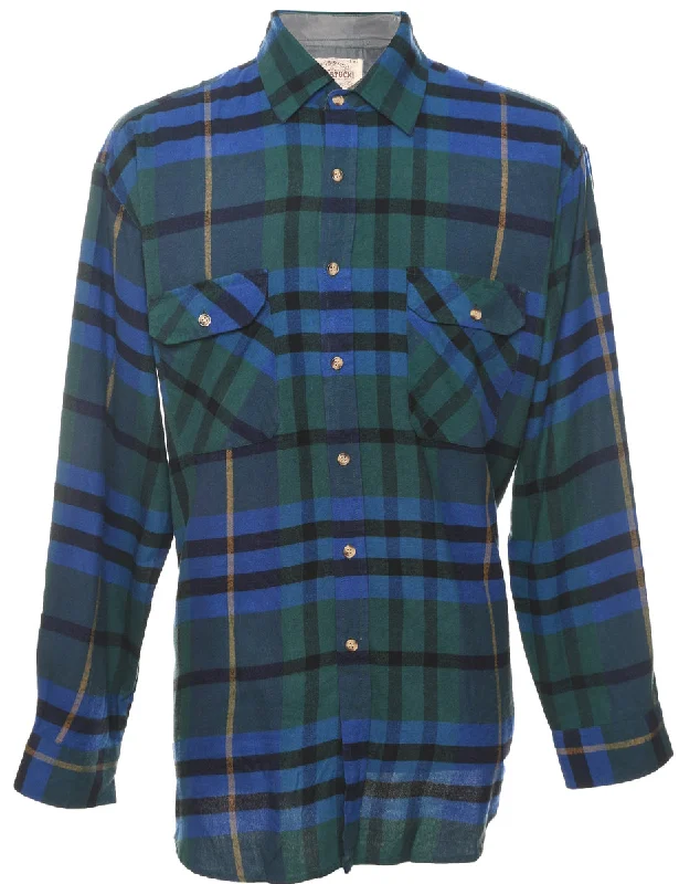 Long Sleeved Blue & Green Checked Shirt - L Bold Men's Animal