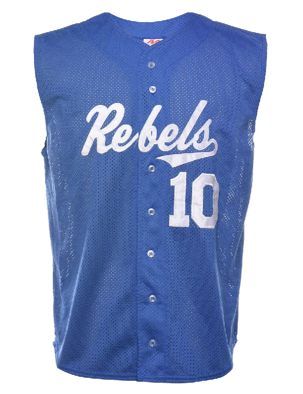 Blue & White Mesh Jersey - L Cool Men's Distressed