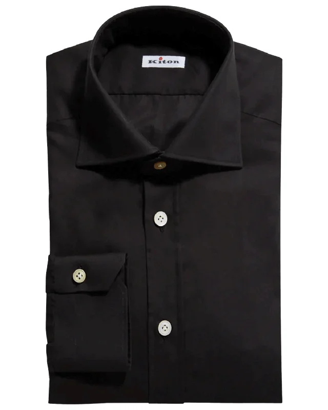 Black Full Button Cotton Sportshirt Sporty Men's Athleisure 