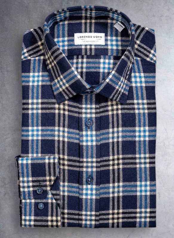 Alexander Sport Shirt in Multi Blue Plaid Monochromatic Office Style