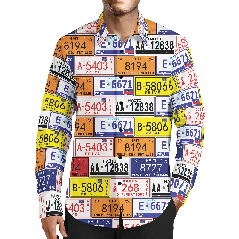 MEN'S FASHION TMMG LUXURY HAITI INSPIRED LICENSE PLATES DRESS SHIRT Minimalist Men's Casual 