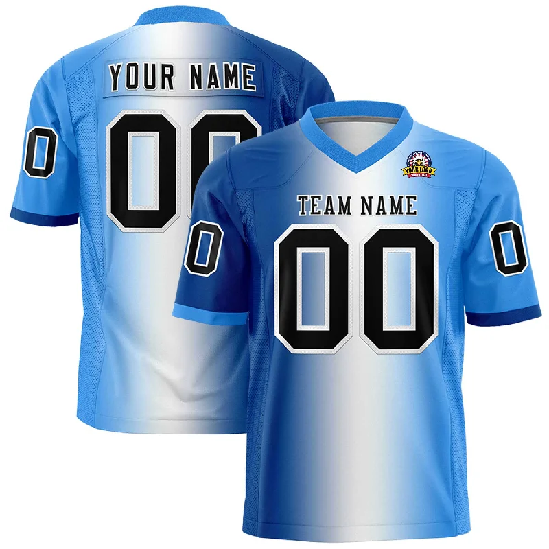 Custom Royal White-Powder Blue Personalized Gradient Fashion Authentic Football Jersey Dapper Men's 1920S