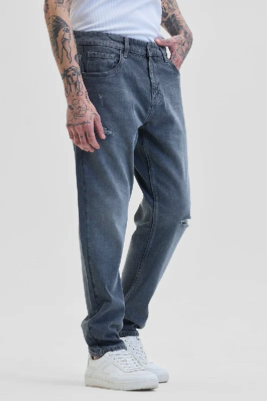 Grey Distressed Baggy Fit Jeans Artistic Men's Avant