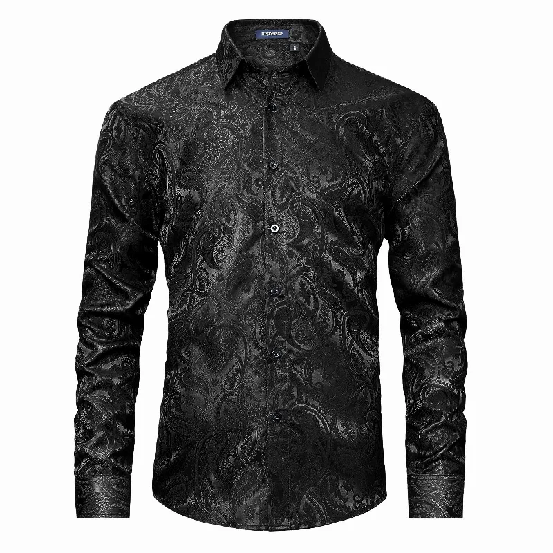 Men's Long Sleeve Shirt With Printing - BLACK-2 Elegant Men's Cashmere