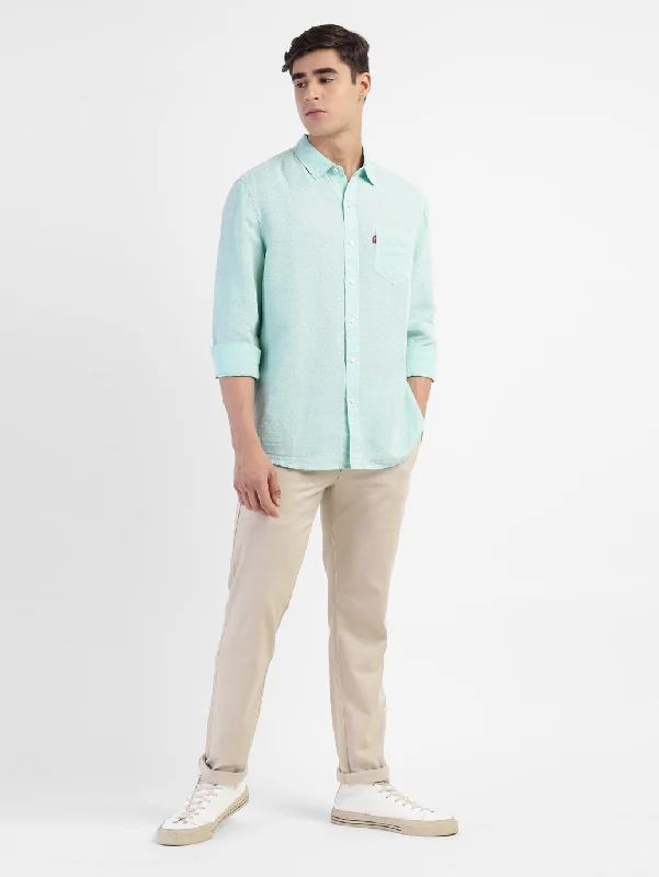 Men's Polka Dot Spread Collar Linen Shirt Laid