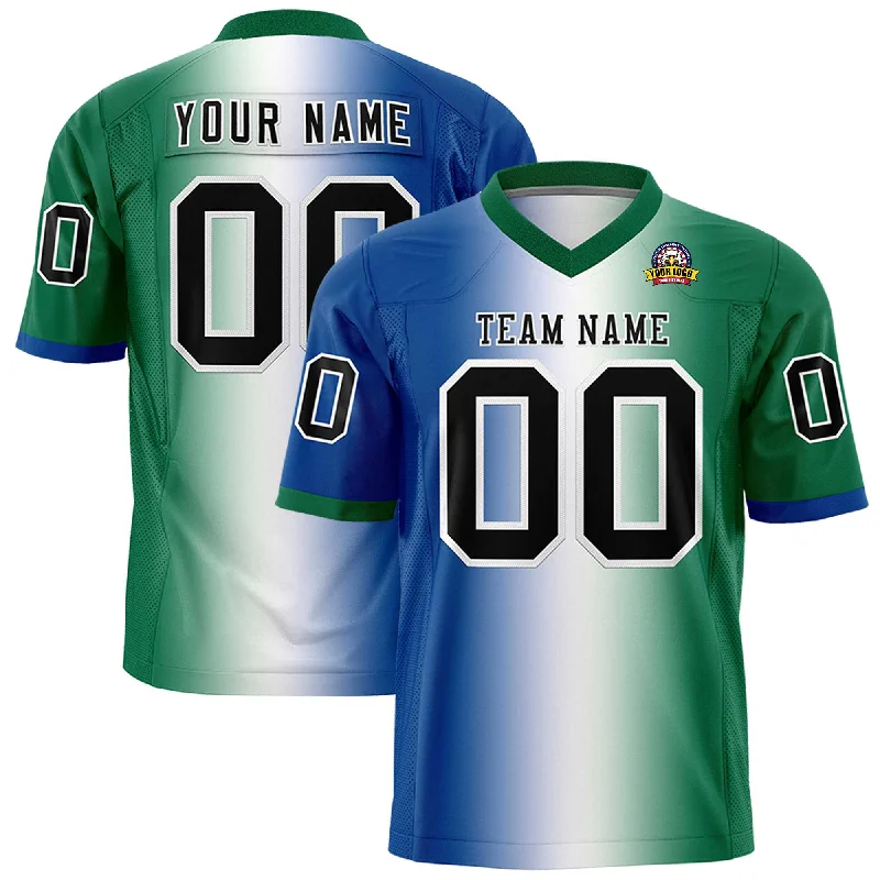 Custom Royal White-Kelly Green Personalized Gradient Fashion Authentic Football Jersey Laid