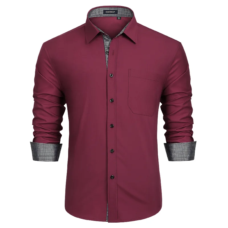 Men's Patchwork Dress Shirt with Pocket - 06-BURGUNDY2 Sophisticated Men's French