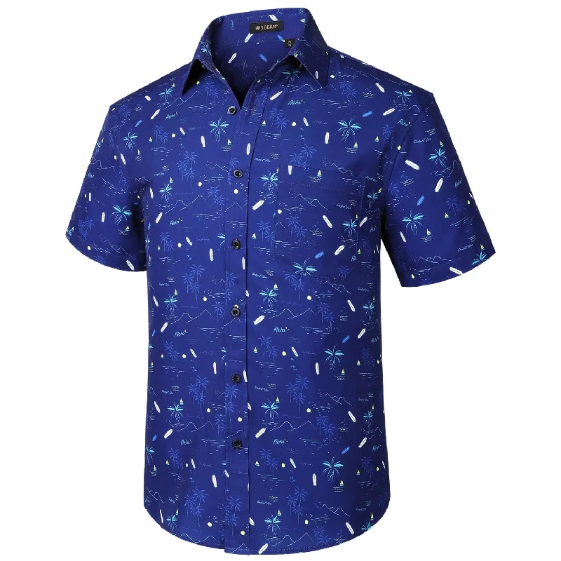 Hawaiian Tropical Shirts with Pocket - B-03 NAVY BLUE Practical Men's Quick