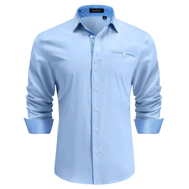 Men's Dress Shirt with Pocket - A-08 LIGHT BLUE/BLUE Luxurious Men's High