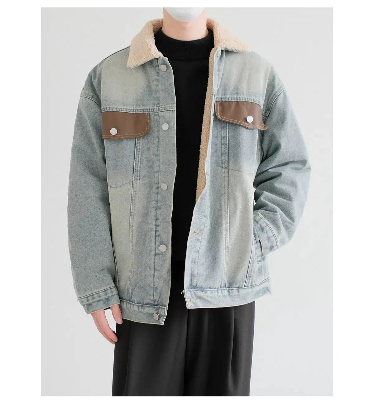 Denim Jacket with Sherpa Lining Trendy Men's Oversized