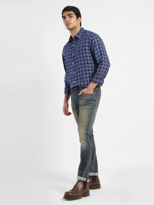 Men's Checkered Spread Collar Linen Shirt Confident Men's High