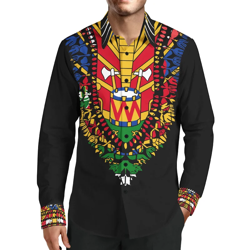 TMMG LUXURY HAITIAN FLAG INSPIRED DASHIKI DRESS SHIRT Sleek Men's Contemporary 