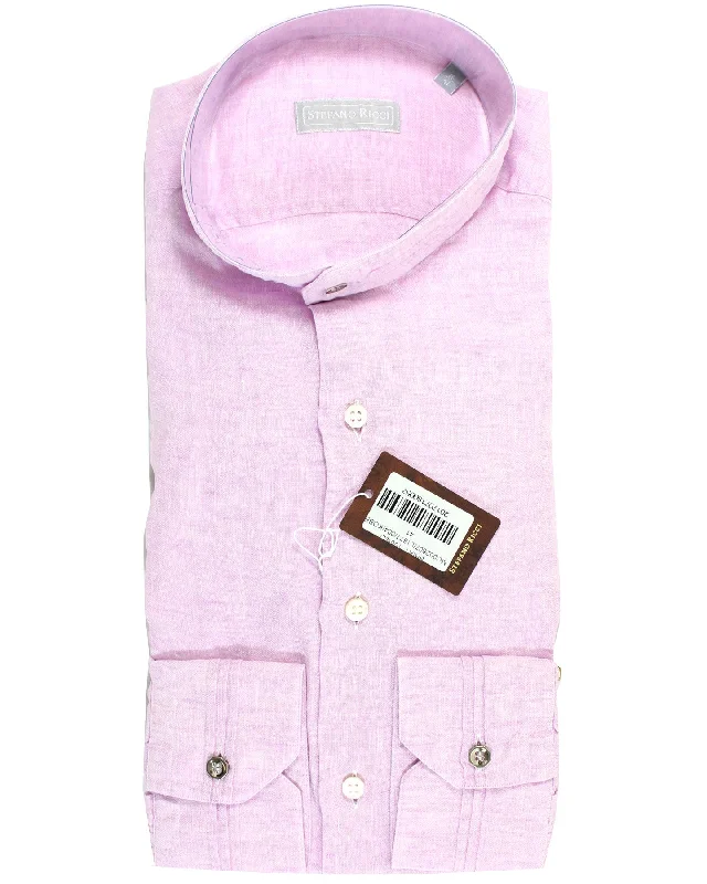 Stefano Ricci Band Collar Shirt Pink Linen 39 - 15 1/2 REDUCED SALE Edgy Men's Punk