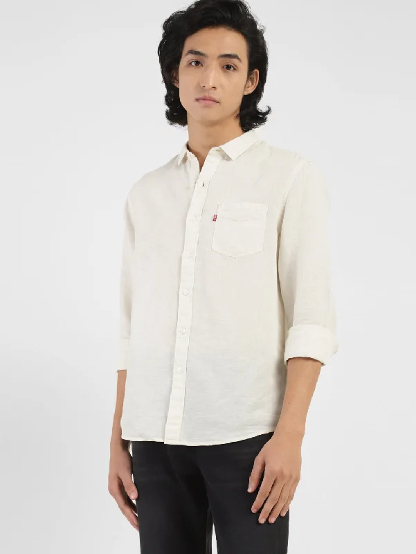 Men's Solid Spread Collar Shirt Unique Men's Patch