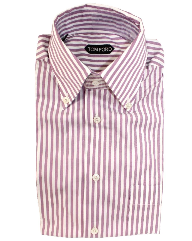 Tom Ford Button-Down Shirt Purple White Stripes Modern Fit 39 - 15 1/2 SALE Artistic Men's Avant