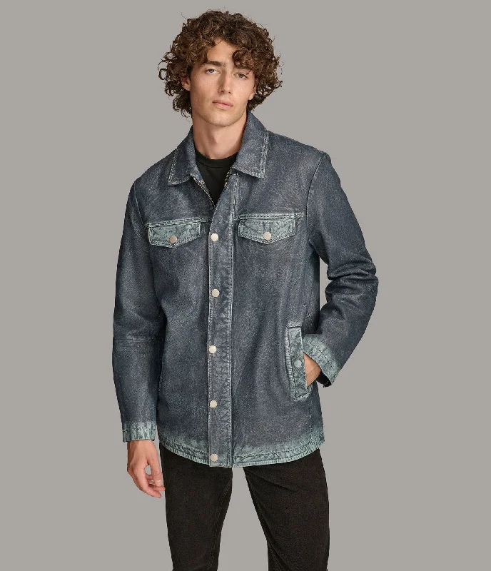 Nolan Denim Leather Shirt Jacket Artistic Men's Hand