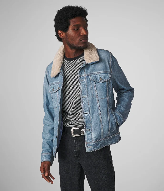 Luxton Denim Leather Jacket With Shearling Cool Men's Distressed