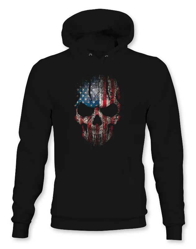 USA Flag Skull Hoodie Hip Men's Retro