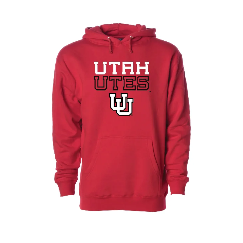 Utah Utes - Utah Stripe- Interlocking UU  Embroidered Hoodie Elegant Men's Cashmere