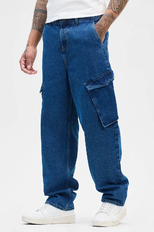 Blue Loose Fit Cargo Jeans Artistic Men's Hand