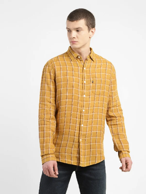 Men's Checkered Spread Collar Linen Shirt Refined Men's Hand