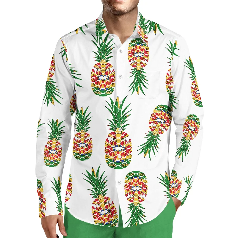 TMMG LUXURY HAITIAN FLAG PINEAPPLE ALL OVER DRESS SHIRT Organic