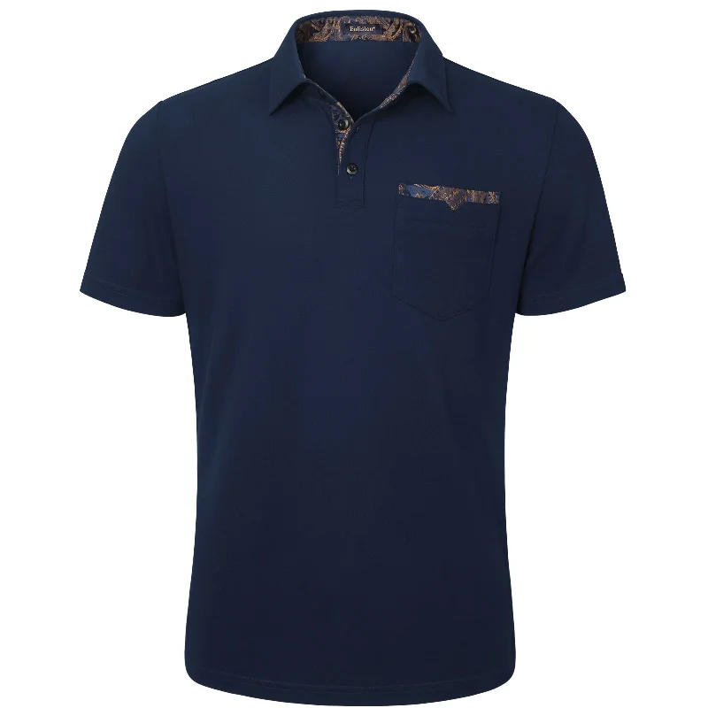 Men's Polo Shirt with Pocket - D-NAVY BLUE-PAISLEY Hip Men's Urban