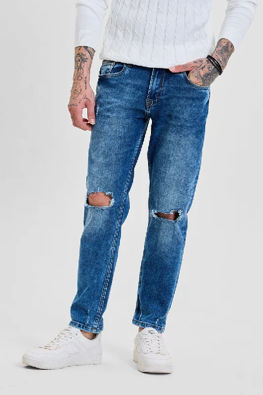 Blue Distressed Skinny Fit Jeans Cool Men's Skate