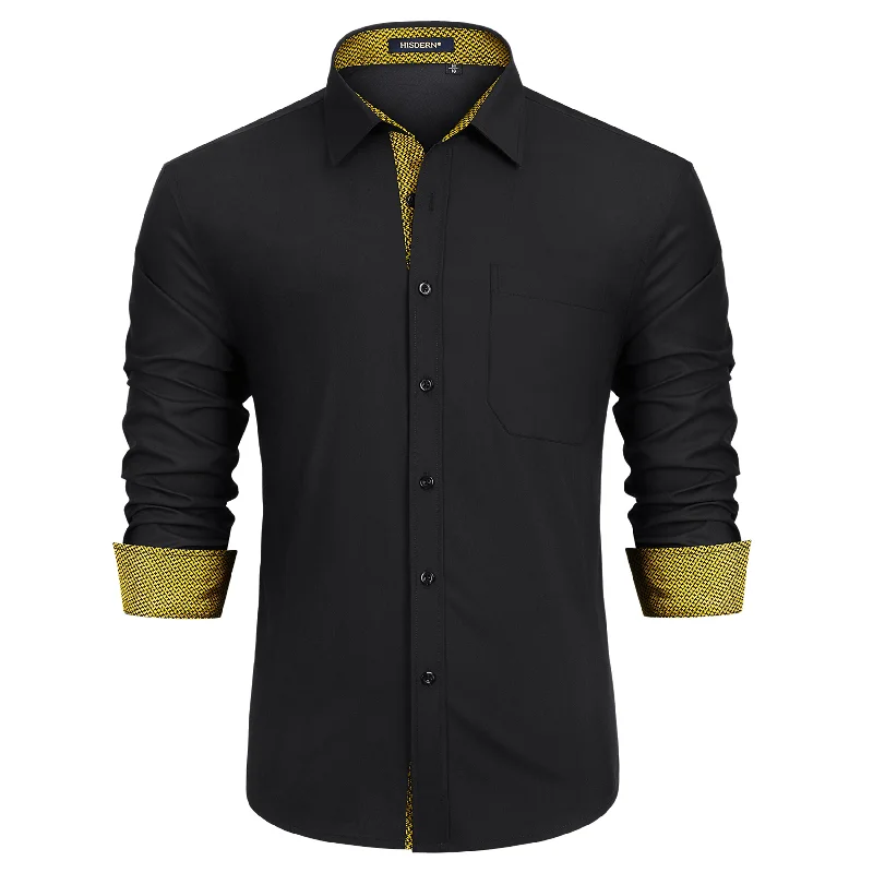 Men's Patchwork Dress Shirt with Pocket - 03-BLACK/GOLD Sharp Men's Italian