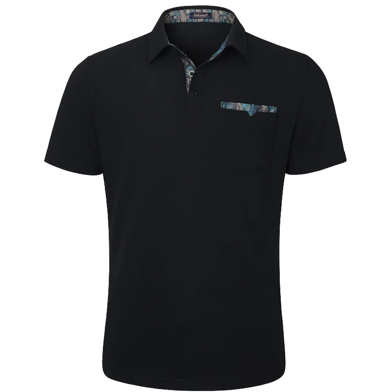 Men's Polo Shirt with Pocket - F-BLACK-PAISLEY Masculine Men's Thick