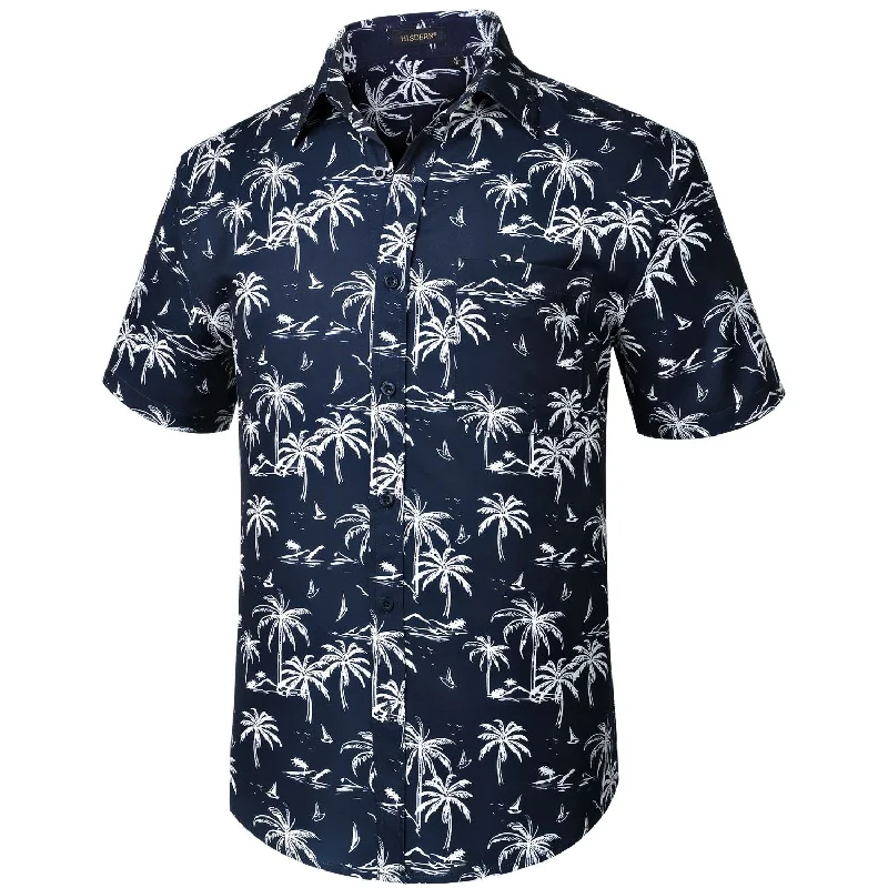 Hawaiian Tropical Shirts with Pocket - B-06 NAVY BLUE Sophisticated Men's 