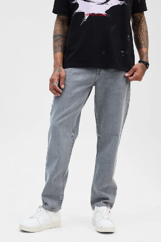 Light Grey Relaxed Fit Jeans Youthful Men's Pop