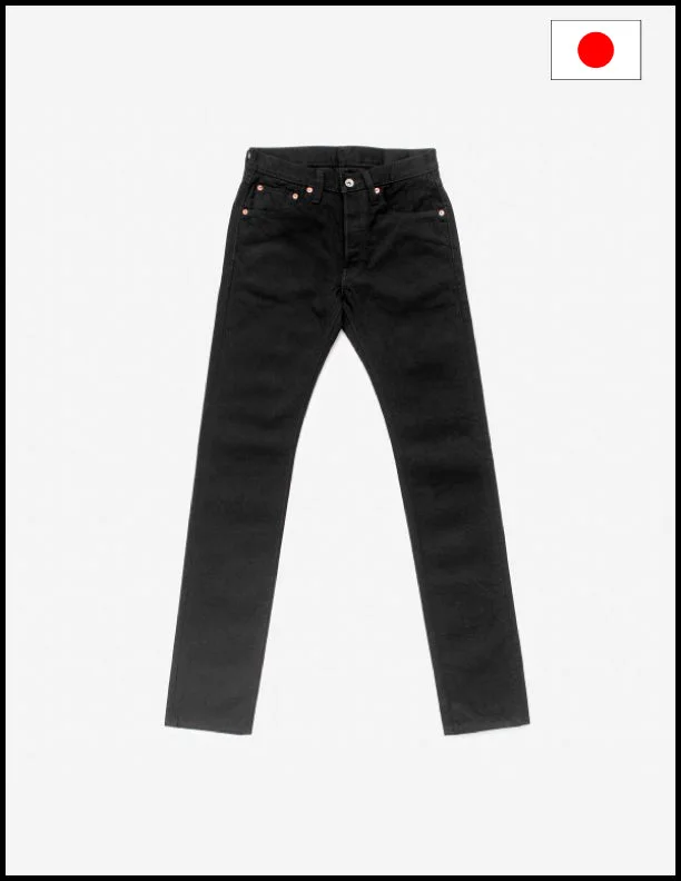 Iron Heart IH-777S-142bb 14oz Selvedge Denim Slim Tapered Cut Jeans - Black/Black Cozy Men's Winter