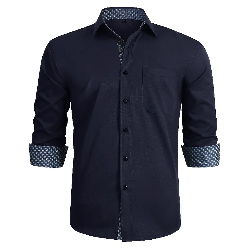 Men's Button Down Dress Shirt with Pocket - NAVY BLUE/BLUE Cclassic Men's Tweed