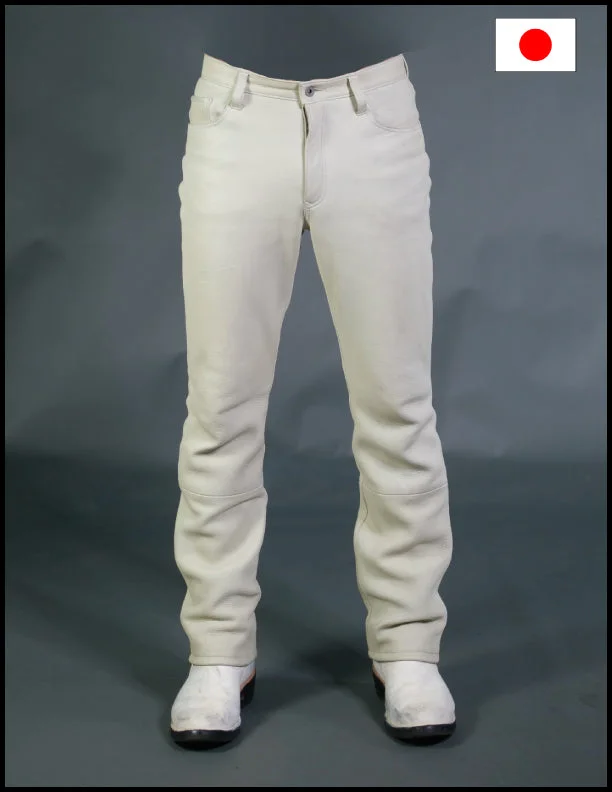 The Shop Vancouver 1.7mm Cream Deer Hide Leather Pants Polished Men's Satin