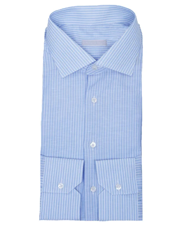 Blue Striped Dress Shirt Refined Men's European