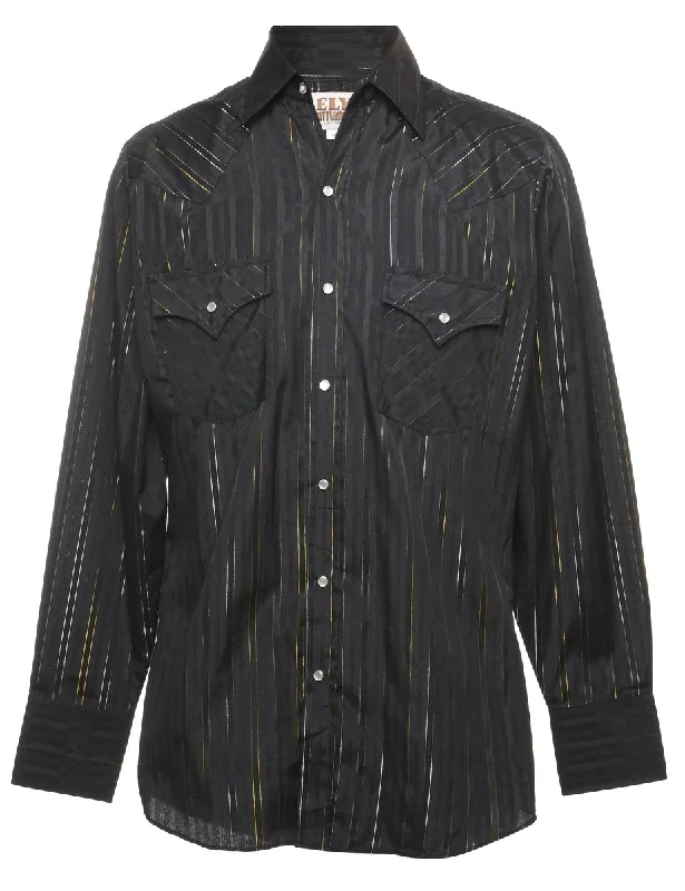 Striped Black Shiny Western Shirt - S Sleek Men's Contemporary 