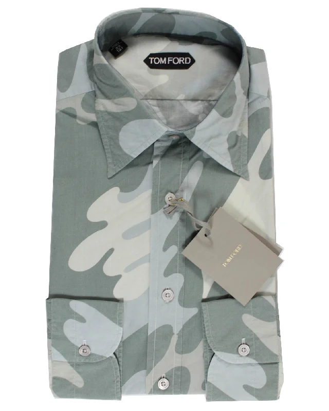 Tom Ford Sport Shirt Ceylon Gray Camo 39 - 15 1/2 SALE Bold Men's Animal