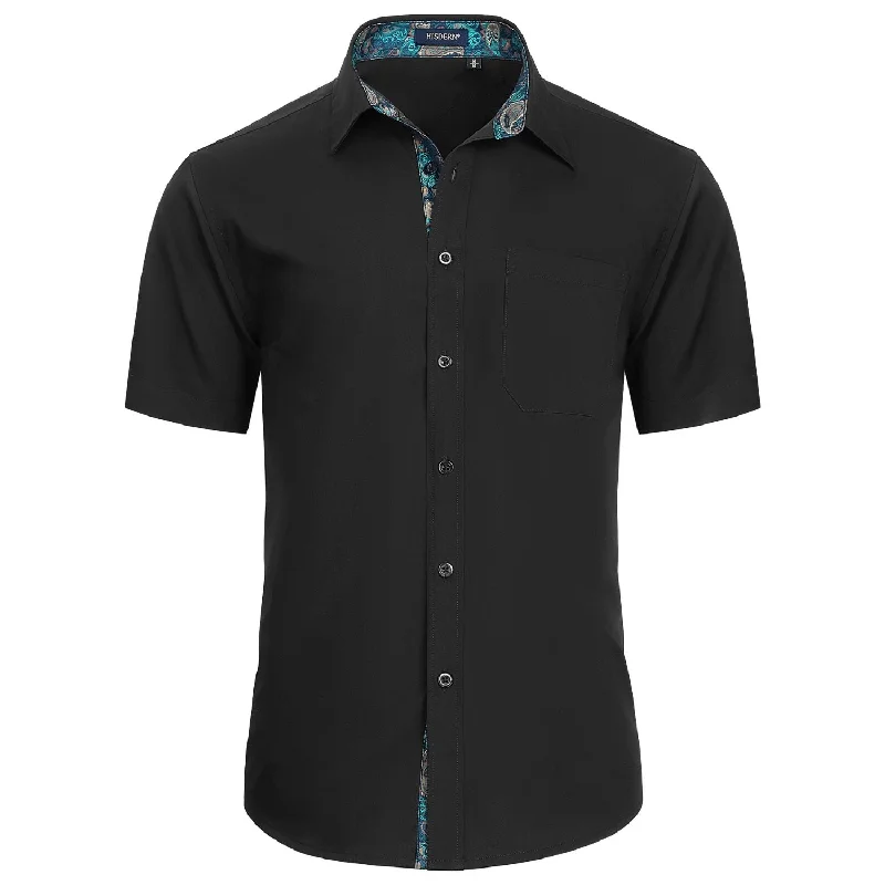 Men's Short Sleeve Shirt with Pocket - A1-BLACK Cclassic Men's Tweed