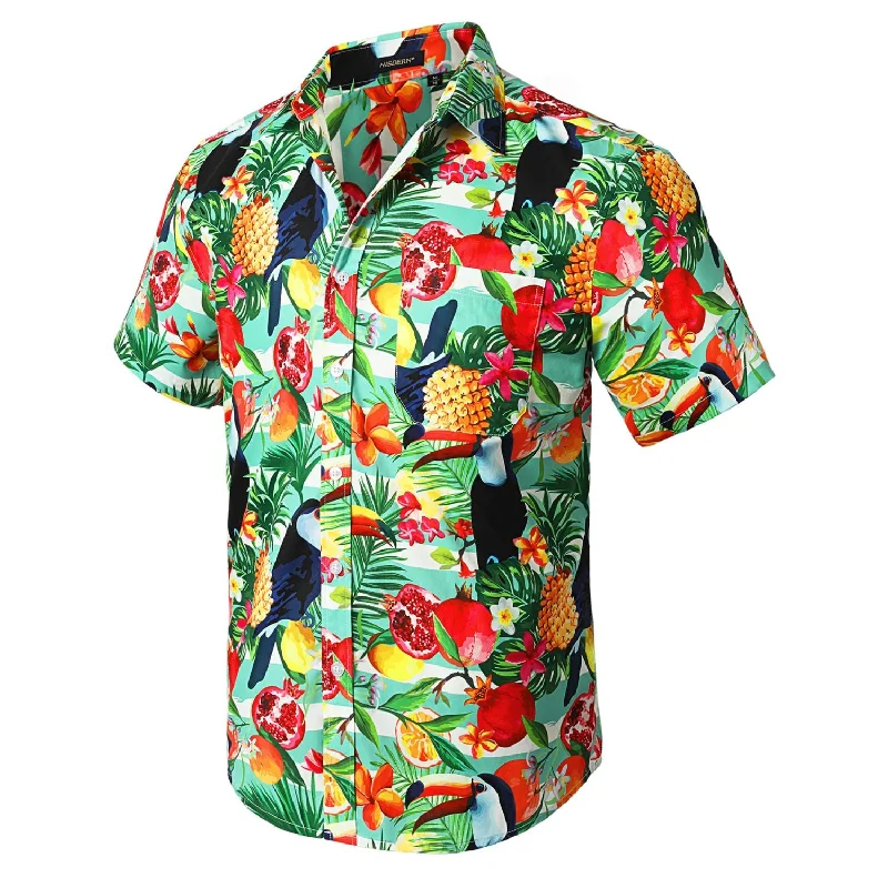 Hawaiian Tropical Shirts with Pocket - AQUA/RED Sporty Men's Athleisure 